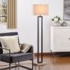 61"H Metal Windowpane Floor Lamp, Black Finish with Faux Wood Base