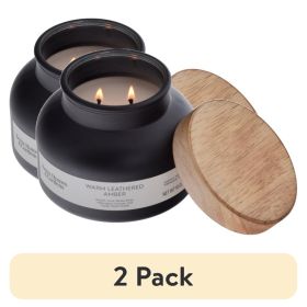 (2 pack)and Warm Leathered Amber Scented 2-Wick Frosted Jar Candle 18oz.