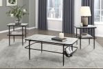 3pc Stylish Occasional Table Set White Marble Print Tempered Glass Top Coffee Table and End Tables Modern Home Furniture