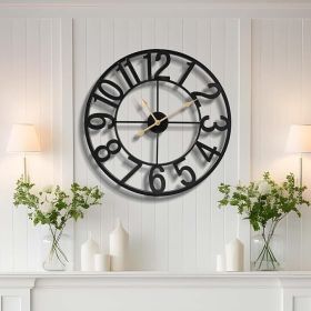 24 Inch Large Wall Clock, Arabic Numeral Metal Oversized Wall Clocks for Living Room Decor, Bedroom and Kitchen, Completely Silent, Non Ticking