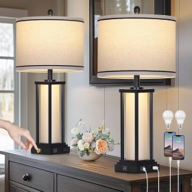 Tall Vintage Table Lamp Set of 2 with USB C+A & Outlet