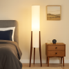 Modern Cylinder Floor Lamp with Wooden Tripod Legs, fabric lamp shade