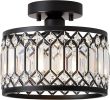 Crystal Black Ceiling Light Modern Semi  Lighting