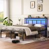 14 Inch Full Bed Frame with Storage Headboard, Metal Platform Bed Frame with USB-C,Type-C and LED Light, Black