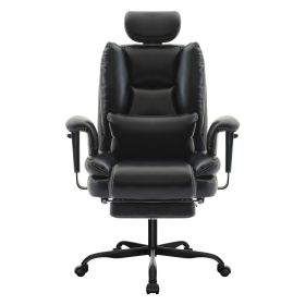Office Chair Ergonomic 200 kg PU Leather Computer Chair with Lumbar Support and High Backrest, Ergonomic Desk Chair with Liftable Headrest, Black