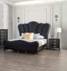 Lovely Attractive Bedroom 3pc Set Queen Size Bed 2x Nightstands Black Fabric Padded HB Wood Legs