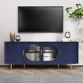 Modern TV Stand with Gold Legs, 66" Media Console for 55 inch TVs, Entertainment Center with Glass Doors and Storage
