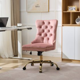 A&A Furniture Office Chair,Modern Velvet Upholstered Tufted Button Home Office Chair with Golden Metal Base