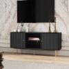 Mid Century Modern TV Stand with Fluted Doors, 55/60/65 inch White Entertainment Center with Storage, Media Console for Living Room, Bedroom, Black