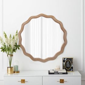 23.62 inches Wood Round Wavy Wall Mirror Round Wall Mirror Scalloped Mirror -Large Decorative Wood Framed Hanging Circle Mirror Modern Farmhouse Decor