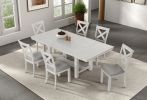 Contemporary 7pc Dining Set White Oak Table w Leaf 6x Side Chairs Cross Back Cushion Seat Chair