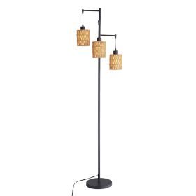 Modern Floor Lamps for Living Room Bedroom, Lamp Standing Lamp with Rattan & Fabric Shades, Tall Pole Lamp with Foot Switch