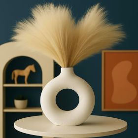 Modern White Ceramic Vase - 7.5 Inch Tall - Ceramic Flower Vase. Home Decor, Centerpiece, Coffee Table, Living Room, Flowers, Entryway, Bookshelf.