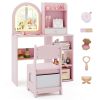 2-in-1 Kids Vanity & Writing Desk Set - LED Lighted Shatterproof Mirror (3 Color Modes), Pink