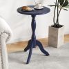 Navy Blue End Table for Living Room, Small Round Wooden Pedestal Side Table, Vintage Accent Nightstand for Bedroom, Entryway, Compact Drink Table