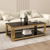 47 '' rectangular gold glass double-layer coffee table, black modern living room table, black tempered glass tabletop, gold stainless steel metal legs
