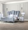 Lovely Attracting Bedroom 3pc Set Queen Size Bed 2x Nightstands Light Gray Fabric Padded HB Wood Leg Silver Color