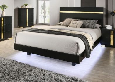 Black 1pc Eastern KIng Size Bed Underbed LED Modern Bedroom Furniture Acrylic Trim Mattress Ready Bedframe