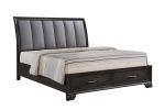 1pc King Storage Platform Bed Upholstered Ultra-plush Headboard Two Footboard Storage Drawers Solid Wood