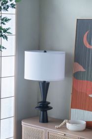 D15x26.7" Black Aluminum Table Lamp with Two Varying Round Accents and White Drum Shade(Lamp Shade Assembly Required)