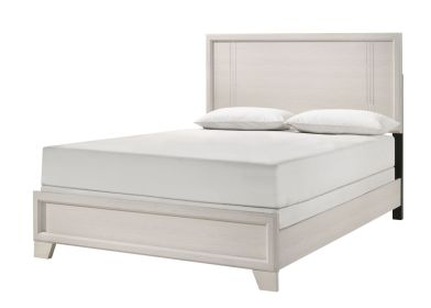 Contemporary 1pc King Size Panel Bed Wooden Bedroom Furniture White/Beige Finish