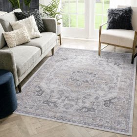 LOOM & LUXE Collection 8X10 Ivory/Beige/Oriental Non-Shedding Living Room Bedroom Dining Home Office Stylish and Stain Resistant Area Rug