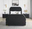 Luxurious Queen Size 3pc Bed Set Comfort Innovative Design Bed Deeply Tufted Headboard Upholstered Black Velvet Television Lift Built-in Electric Fire