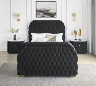 Luxurious Queen Size 3pc Bed Set Comfort Innovative Design Bed Deeply Tufted Headboard Upholstered Black Velvet Television Lift Built-in Electric Fire