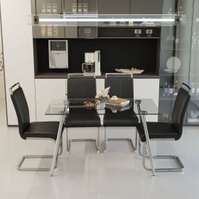 51 inch Glass Dining Table Set for 4, Dining Table & Chair Sets with Silver Plating Legs for Kitchen