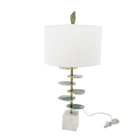 D15x29.5" Verdant Agate-Slice Table Lamp w/ Marble Base