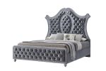 1pc King Panel Bed Tufted Headboard Luxurious Upholstery and Intricate Nailhead Trim Diamond-patterned Tufted Accent Modern Luxury Gray Silver