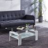 Artisan Center Coffee Table, Tempered Glass Top Stainless Steel Legs for Living Room, White