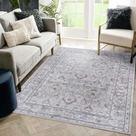 LOOM & LUXE Collection 6X9 Ivory/Grey/Oriental Non-Shedding Living Room Bedroom Dining Home Office Stylish and Stain Resistant Area Rug