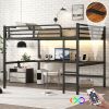 Metal Queen Size Loft Bed with Power Outlet and LED Lighted, Space-Saving, Noise Reduced, Black