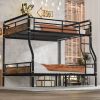 Full XL over Queen Metal Bunk Bed, Industrial Detachable Bunkbeds with Safety Guard Rails for Teens, Black(Old SKU W2580S00007)