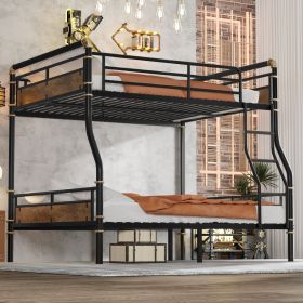 Full XL over Queen Metal Bunk Bed, Industrial Detachable Bunkbeds with Safety Guard Rails for Teens, Black(Old SKU W2580S00007)