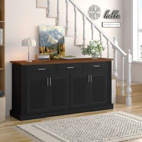 63" Fluted Sideboard Buffet Cabinet with Storage, Modern Coffee Bar Station with 4 Doors and 3 Drawers