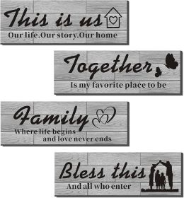 4 PCS Home Wall Decor Signs Rustic Wood Signs Farmhouse Entryway Signs for Bedroom Living Room Décor This is us/Together/Family/Bless this Rustic