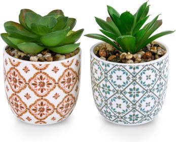 Artificial Plants Succulent Flowers in Ceramic Planter 2 Pack Small Fake Plants Potted for Home Office Desk Decor Farmhouse Living Room Bedroom Shelve