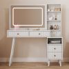 Fluted Vanity Desk with LED Lighted Mirror, Makeup Table with Drawers, 3 Lighting Colors Touch Control, for Bedroom, White