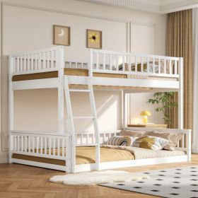 Full XL over Queen Bunk Bed with Ladder and Guardrails, White