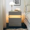 LED Nightstands 3 Drawer Dresser for Bedroom End Table with Acrylic Board LED Bedside Tables for Bedroom Living Room Bedside Furniture (Grey+Gold)