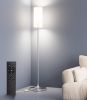 LED Floor Lamp for Living Room, Dimmable Standing Lamps with Foot Switch,Remote Custom Color Temperature Silver Pole Lamp with Lampshade