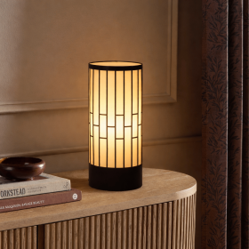 Japanese Style Floor Lamp, Cylindrical Table Floor Lamp with Fabric Shade, Warm Ambient LED Lamp for Living Room, Bedroom, Reading Nook