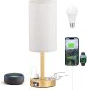 Touch Table Lamp - Cream, 3-Way Dimmable, USB A + C Charging, AC Outlet, 17.4inch Medium, Gold Metal Base