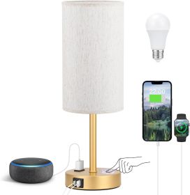Touch Table Lamp - Cream, 3-Way Dimmable, USB A + C Charging, AC Outlet, 17.4inch Medium, Gold Metal Base