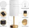 Gold Nightstand Bedroom Lamp - 3 Way Dimmable Bedside Lamp USB C A Charging Ports and AC Outlet, Small Table Lamp Linen Lampshade for Office Desk