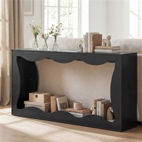 63" Narrow Console Table with Wavy Hollow Design, 2-Tier Extra Long Entryway Table with Storage Shelf - Black