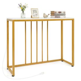 39" Console Table with Built-in Charging Station, Narrow Entryway Table with USB & Type-C Ports