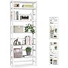 6-Tier Bamboo Bookshelves and Bookcases, Adjustable 63.4'Tall Shallow Book Shelf Organizer Rack, Freestanding Storage Shelving Unit for Living Room